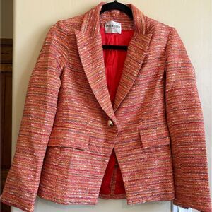 Daniela Corte Tweed Blazer Jacket Orange Pink Blue Yellow Silver Size 38 XS